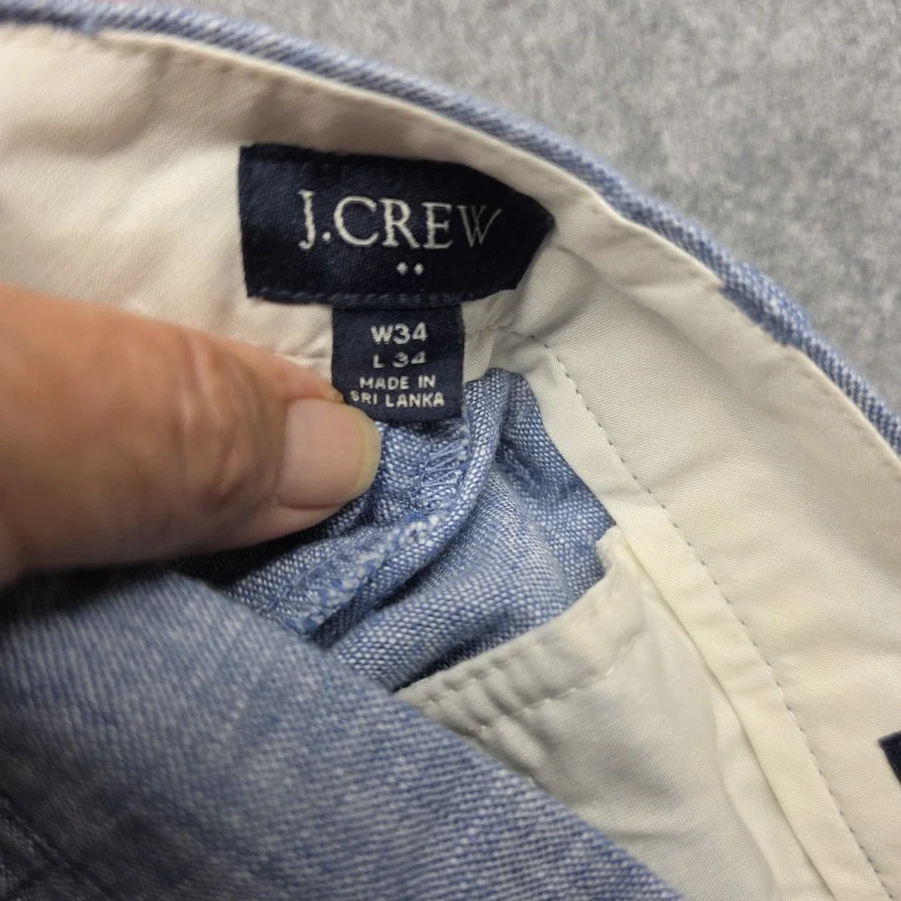 J Crew Pants Mens 34x34 Straight Blue Woven Cotton Linen Dress Pants
